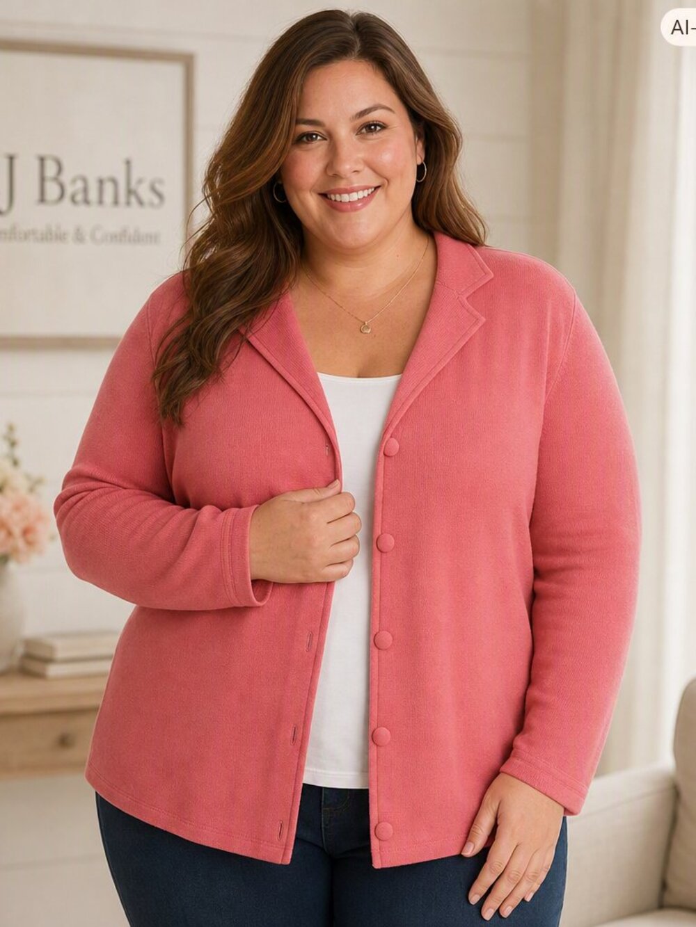 CJ Banks Coral-Pink V-Neck Sweater Cardigan